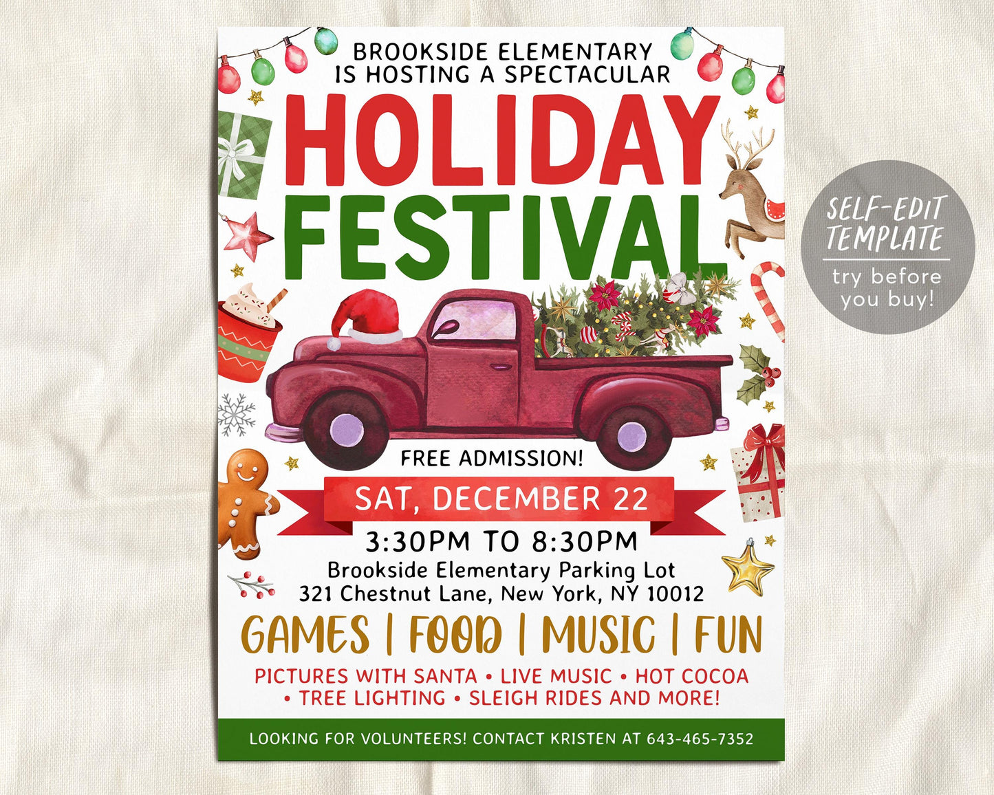 Holiday Festival Flyer Editable Template