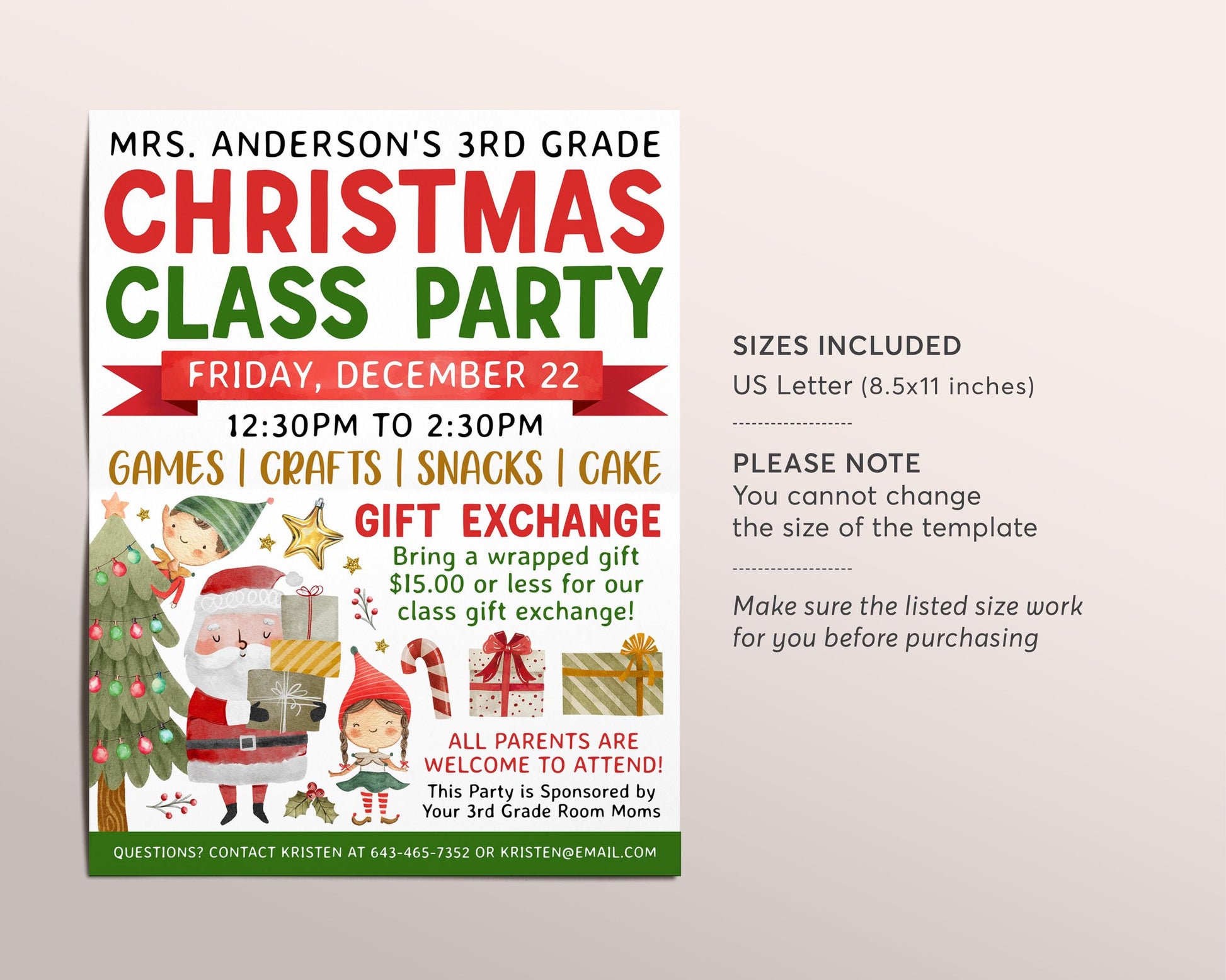 Class Christmas Party Flyer Editable Template