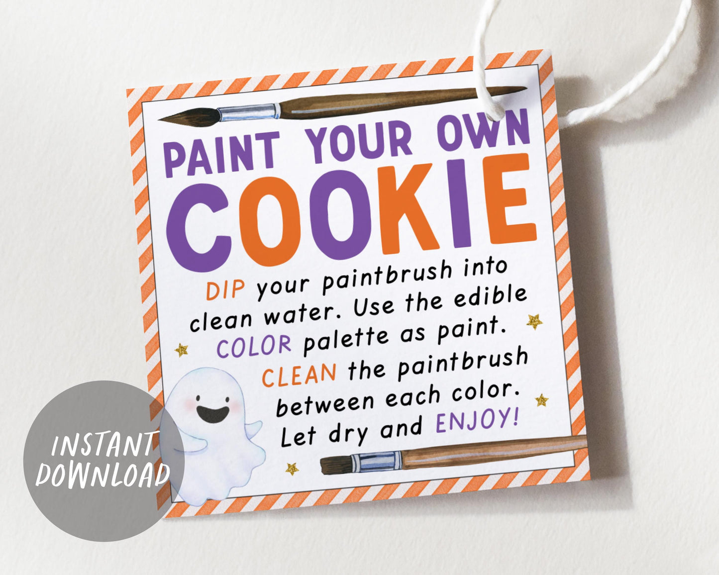 Paint Your Own Cookie Halloween Tags, Halloween PYO Cookie Kit Tags, Halloween Paint Your Own Instructions And Directions Treat Bag Gifts