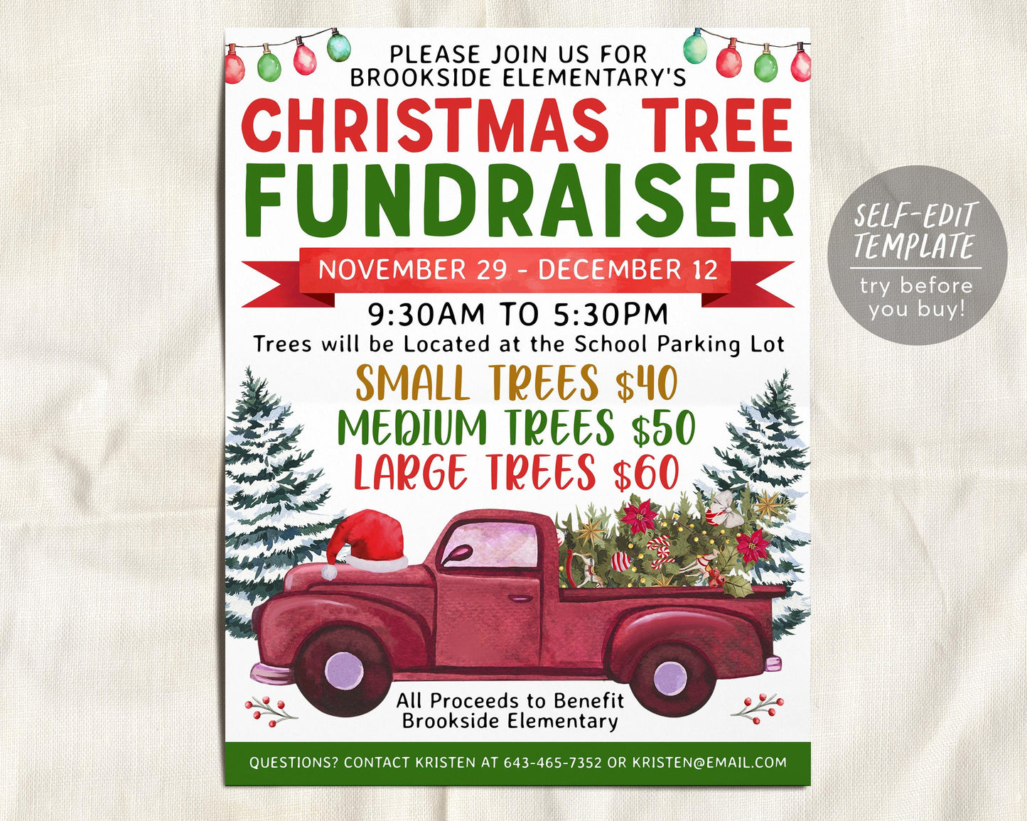 Christmas Tree Fundraiser Flyer Editable Template