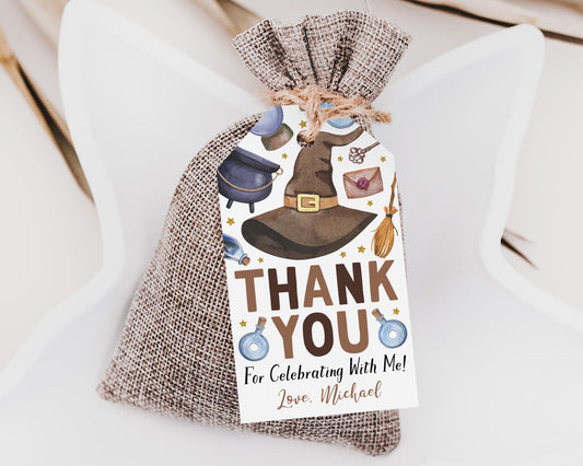 Wizard Birthday Party Thank You Gift Tag Editable Template, Magical Wizardry Night Birthday Favor Tags, Witches and Wizards Theme Party