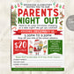 Christmas Parents Night Out Flyer With Form Editable Template