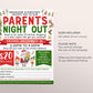 Christmas Parents Night Out Flyer With Form Editable Template, Holiday Parents Night Out Fundraiser, Winter Date Night School Community