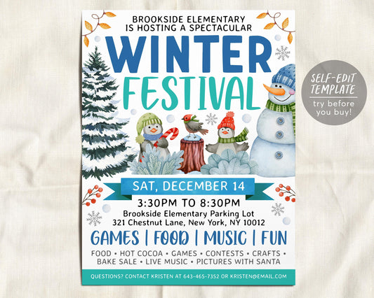 Winter Festival Flyer Editable Template