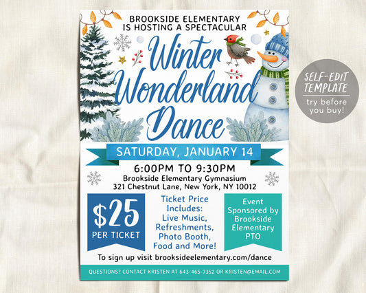 Winter School Dance Flyer Editable Template