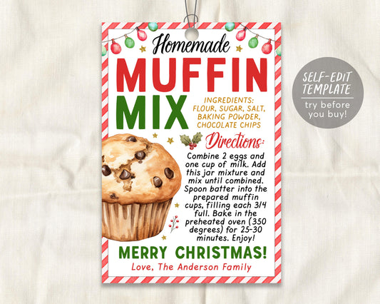 Muffin Mix in a Jar Gift Tag Editable Template