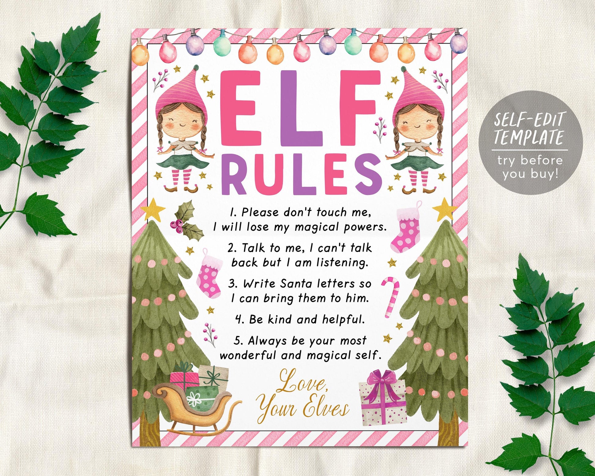 Pink Girl Elf Rules Sign