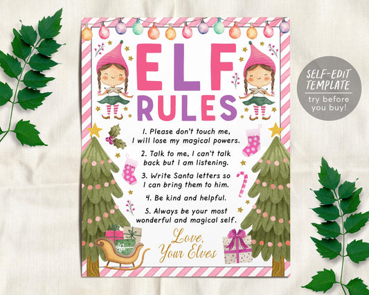 Pink Girl Elf Rules Sign