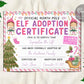 Pink Girl Elf Adoption Certificate Editable Template