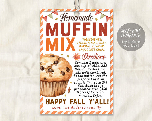 Muffin Mix in a Jar Gift Tag Editable Template