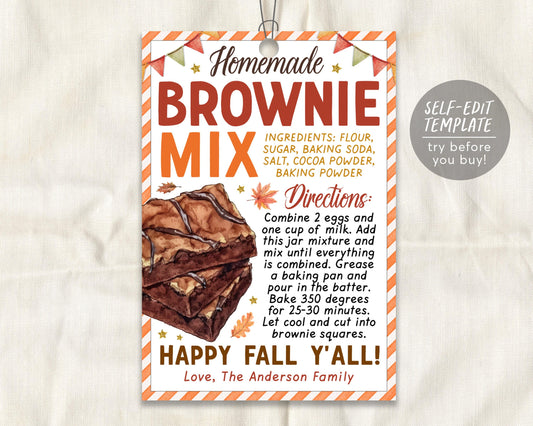 Brownie Mix in a Jar Gift Tag Editable Template