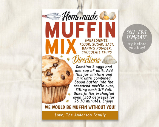 Muffin Mix in a Jar Gift Tag Editable Template