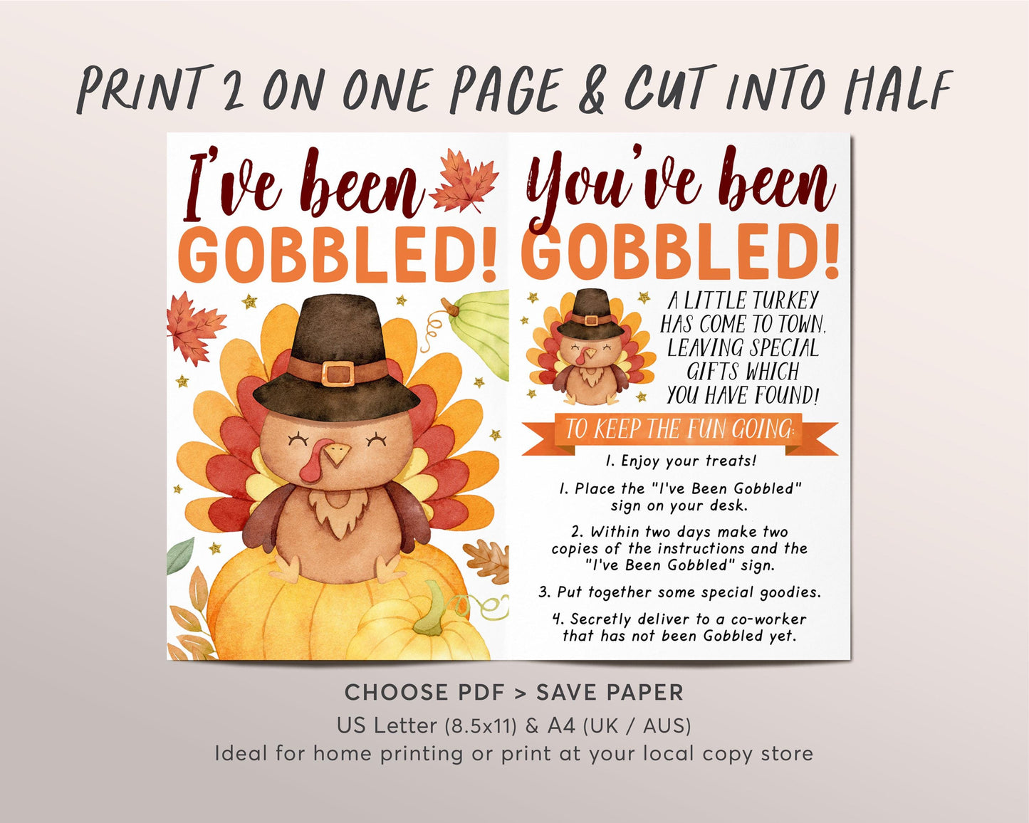 I've Been Gobbled Coworker Game Editable Template, You've Been Gobbled At Work, Turkey Thanksgiving Office Tradition Sign Gift Co Workers