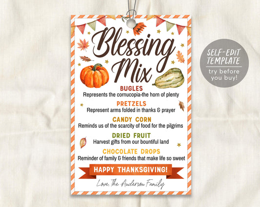 Thanksgiving Blessings Mix Gift Tags Editable Template