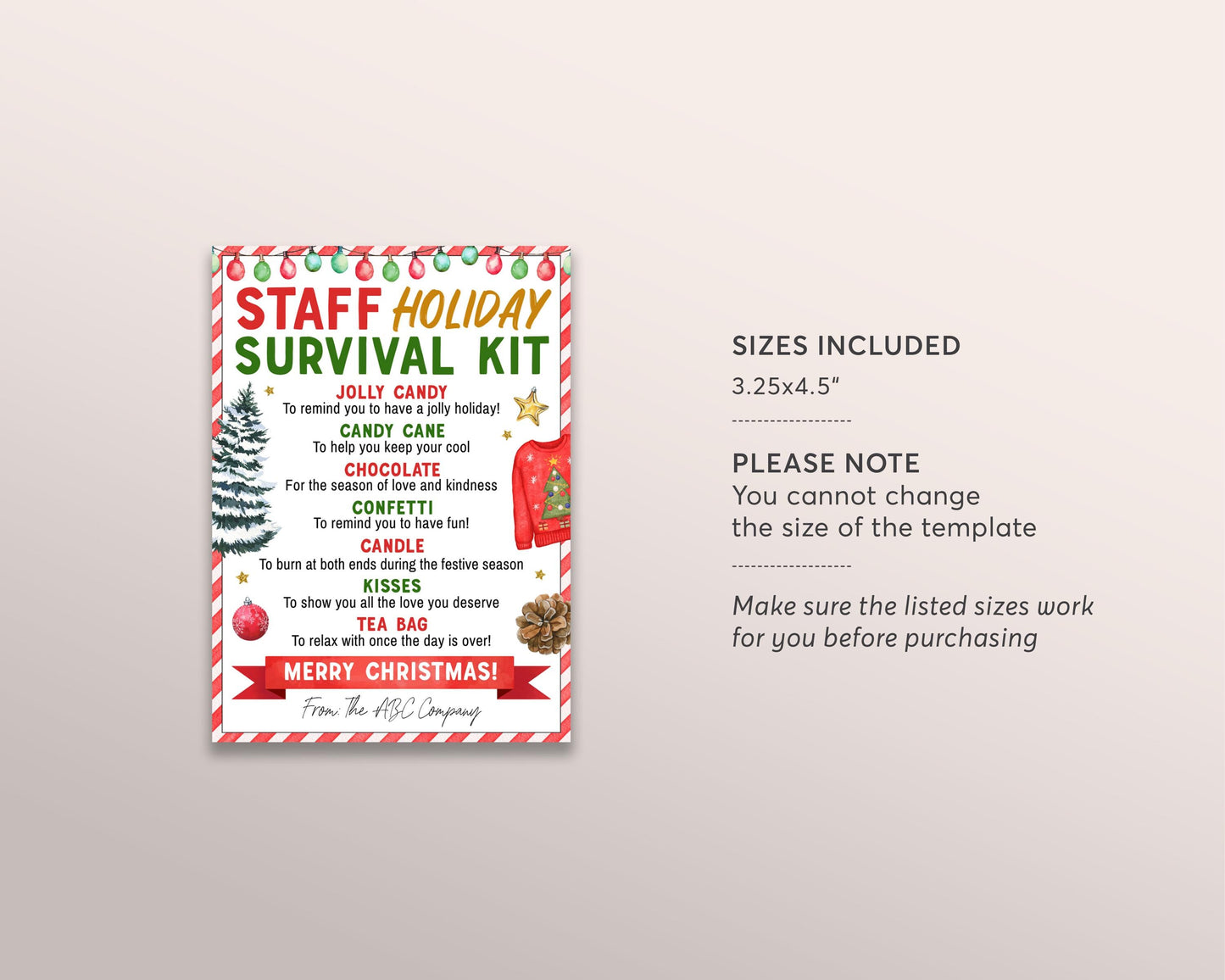 Holiday Staff Survival Kit Tag Editable Template, Employee Christmas Candy Survival Kit , Appreciation Gift Tags Treat Pack, Nurse Boss Gift