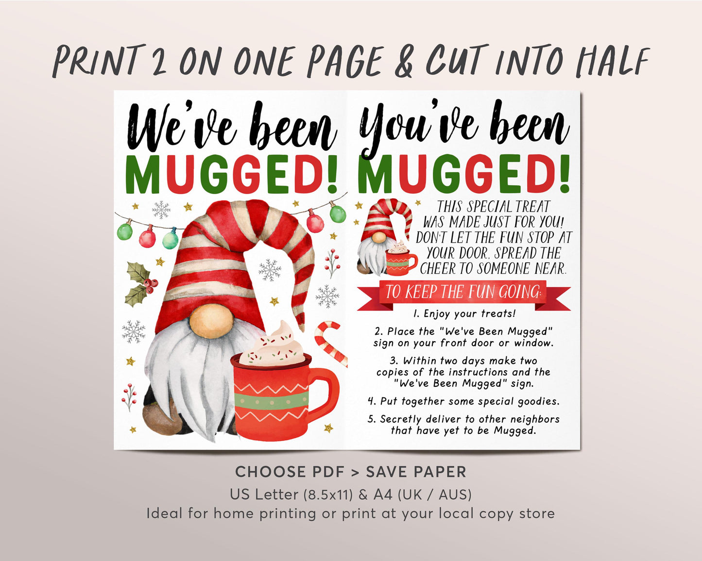 We've Been Mugged Christmas Game Editable Template, Gnome Neighborhood Holiday Game With Sign And Instructions, Winter Gifts For Neighbors