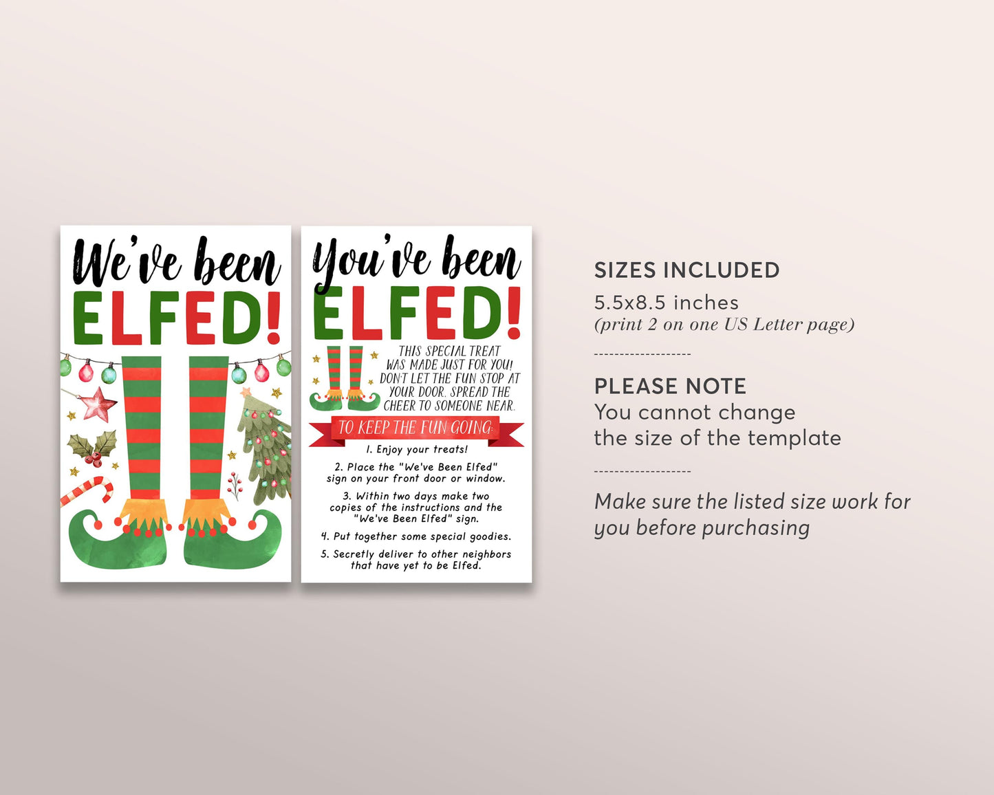 We've Been Elfed Christmas Game Editable Template, Elf Neighborhood Holiday Game With Sign And Instructions, Elf Winter Gifts For Neighbors