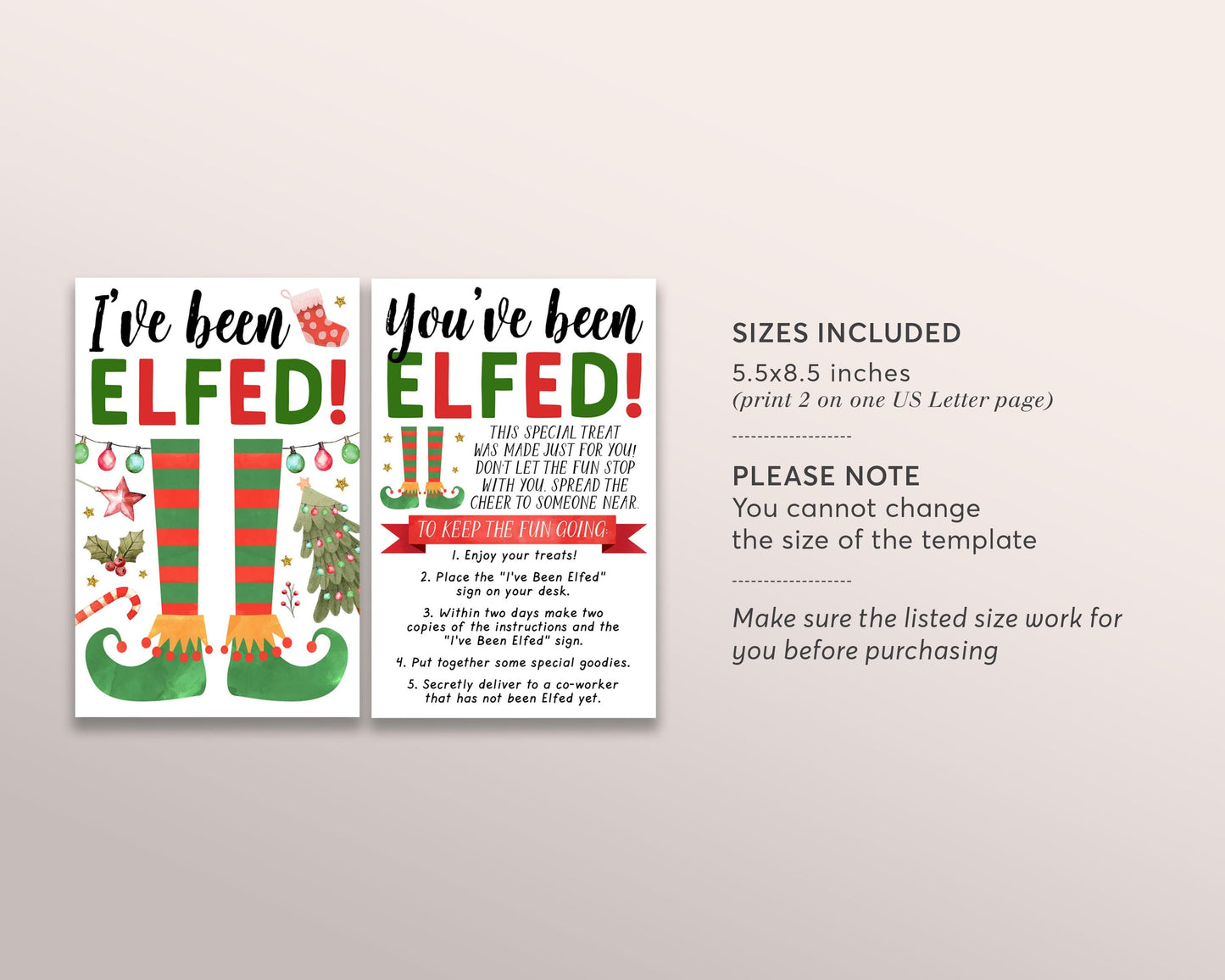 I've Been Elfed Coworker Game Editable Template, Elf You've Been Elfed Office Christmas Party Game, Holiday Elfed Sign and Instructions Kit