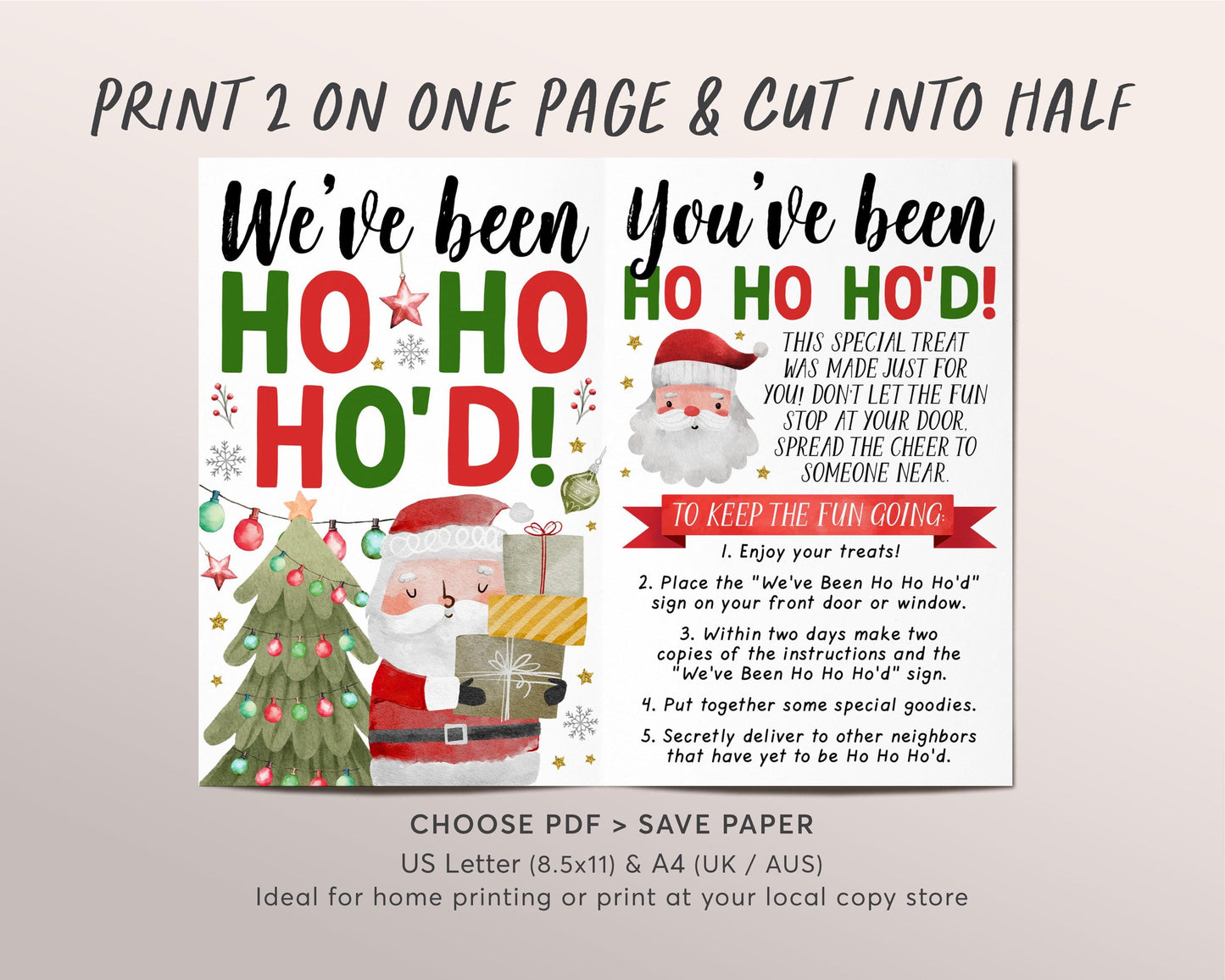 We've Been Ho Ho Ho'd Christmas Game Editable Template, Santa I've Been Ho Ho Ho'd Sign And Instructions Kit, Neighborhood Neighbor Gifts