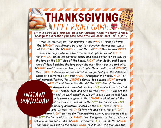 Thanksgiving Left Right Game