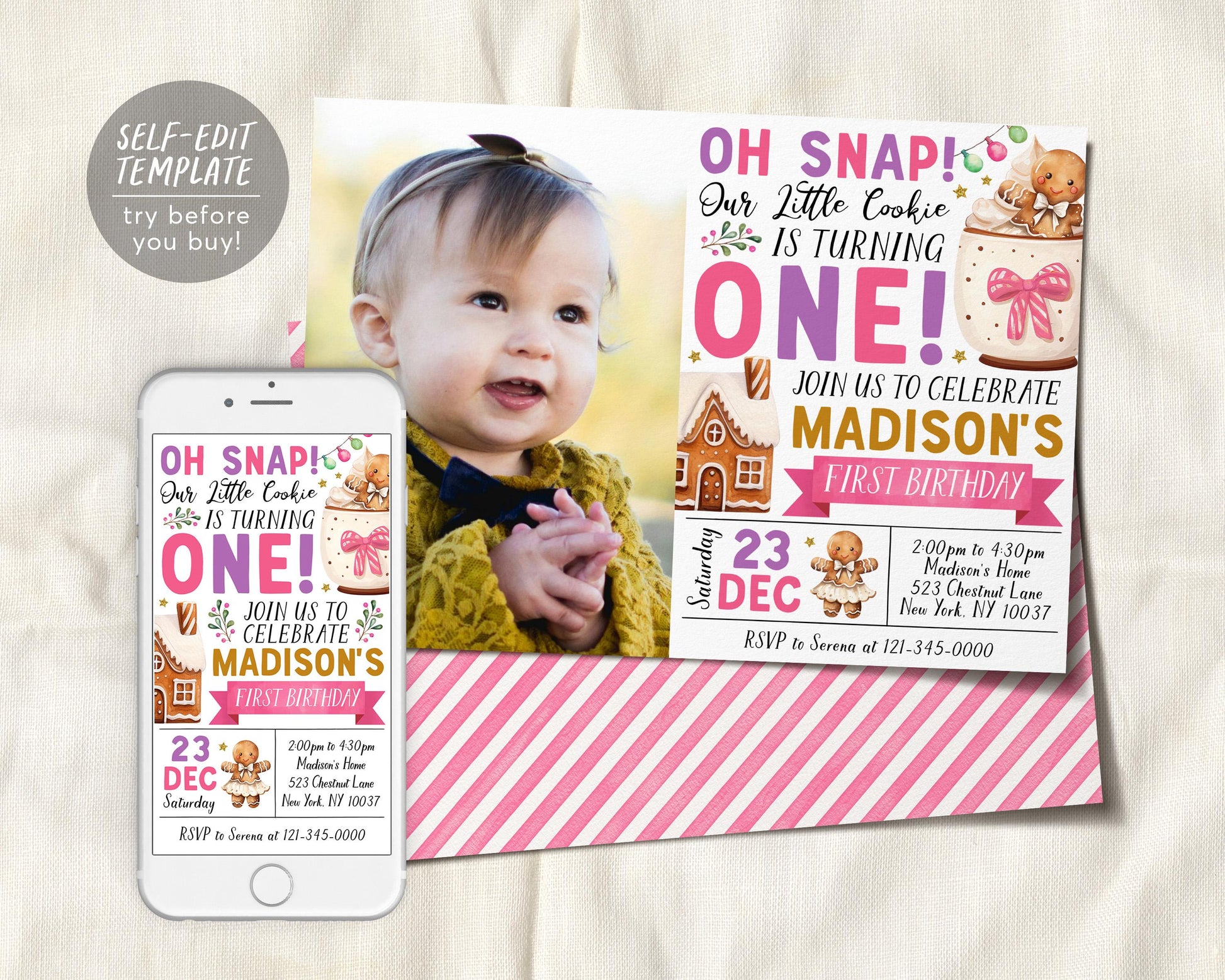 Oh Snap First Birthday Invitation With Photo Editable Template