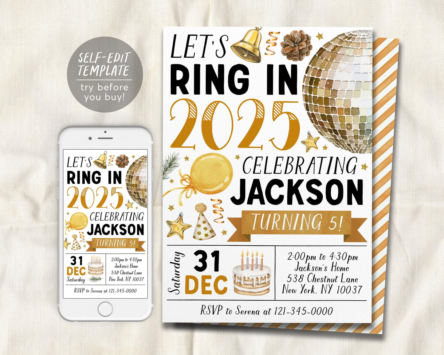 New Years Eve Birthday Invitation Editable Template