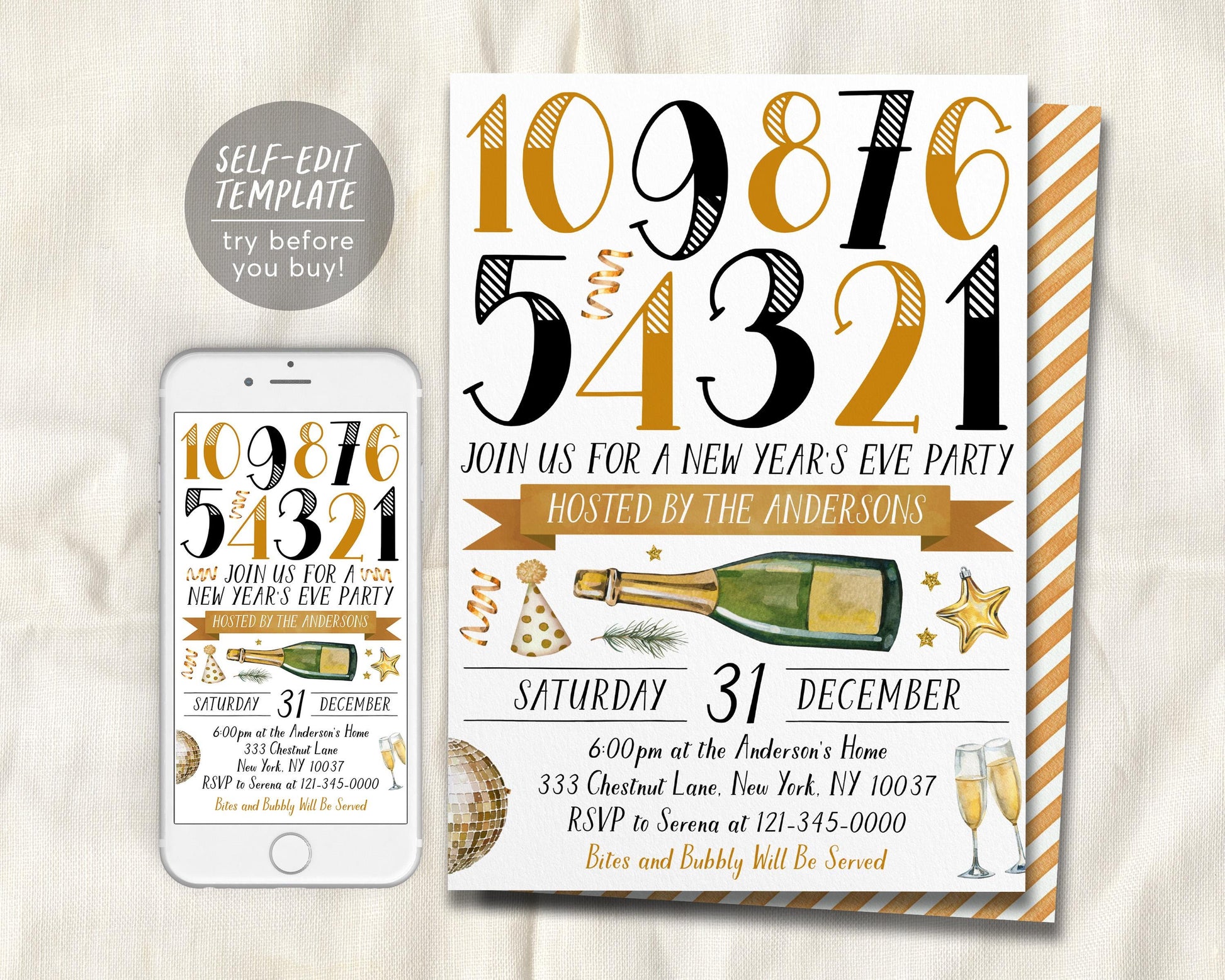 NYE Party Invitation Editable Template