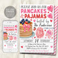 Valentine&#39;s Day Pancakes & Pajamas Invitation Editable Template