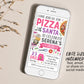 Pizza With Santa Invitation With Photo Editable Template, Girl Christmas Pizza and Pajamas Invite, Holiday Kids Dinner Sleepover Party Evite