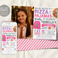 Christmas Pizza And Pajama Birthday Invitation With Photo Editable Template