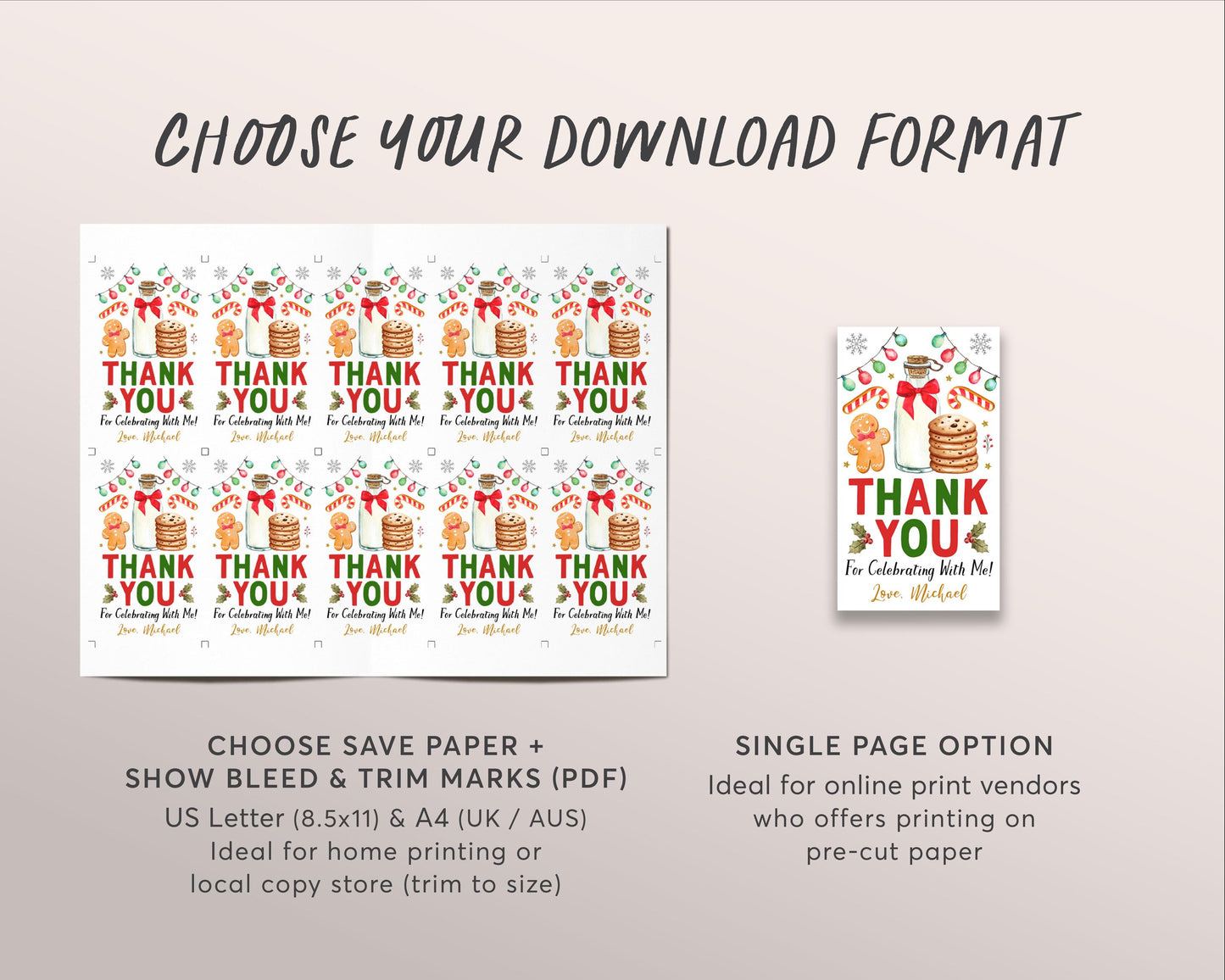 Christmas Milk and Cookies Favor Tags Editable Template, Holiday Cookie Decorating Birthday Party Thank You Gift Tag, Gingerbread Man Treat