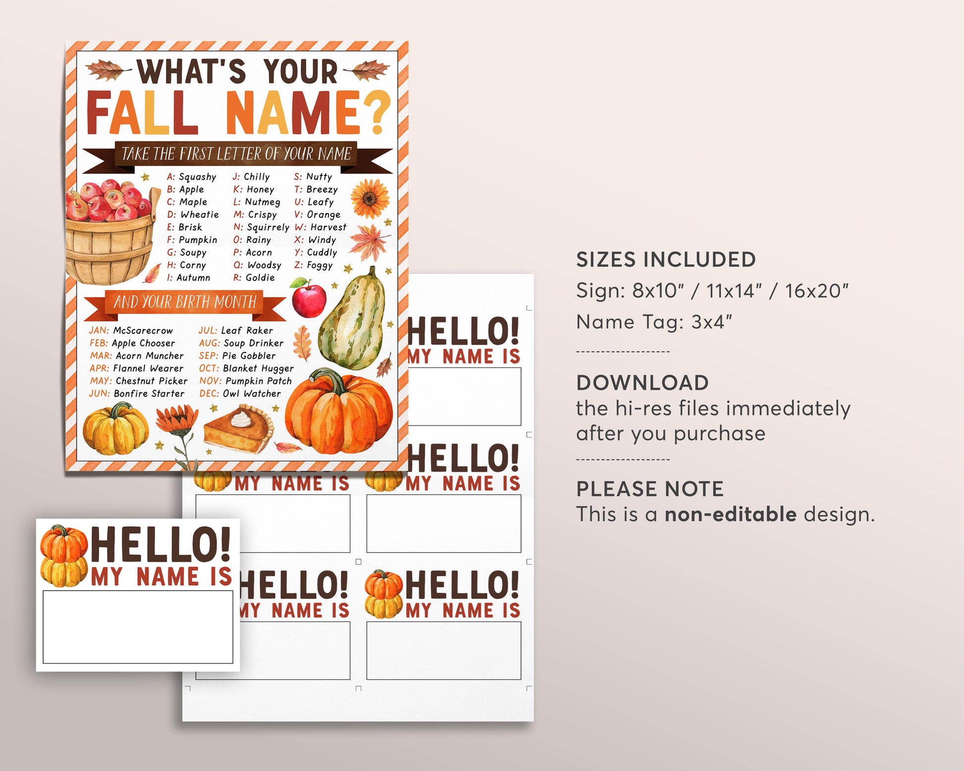 What's Your Fall Name Game With Name Tags And Sign, Fall Party Activit ...