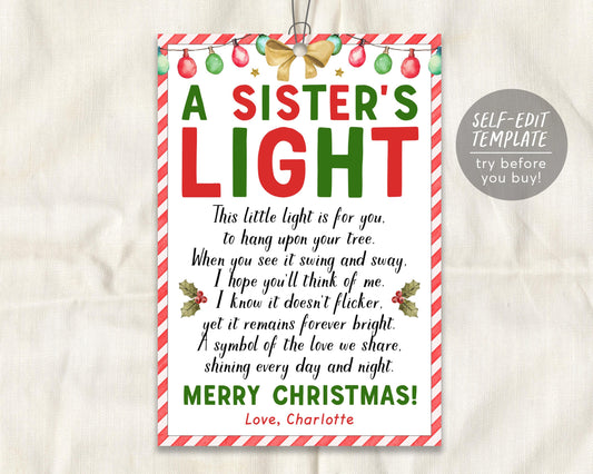 A Sister&#39;s Light Card Tag Editable Template