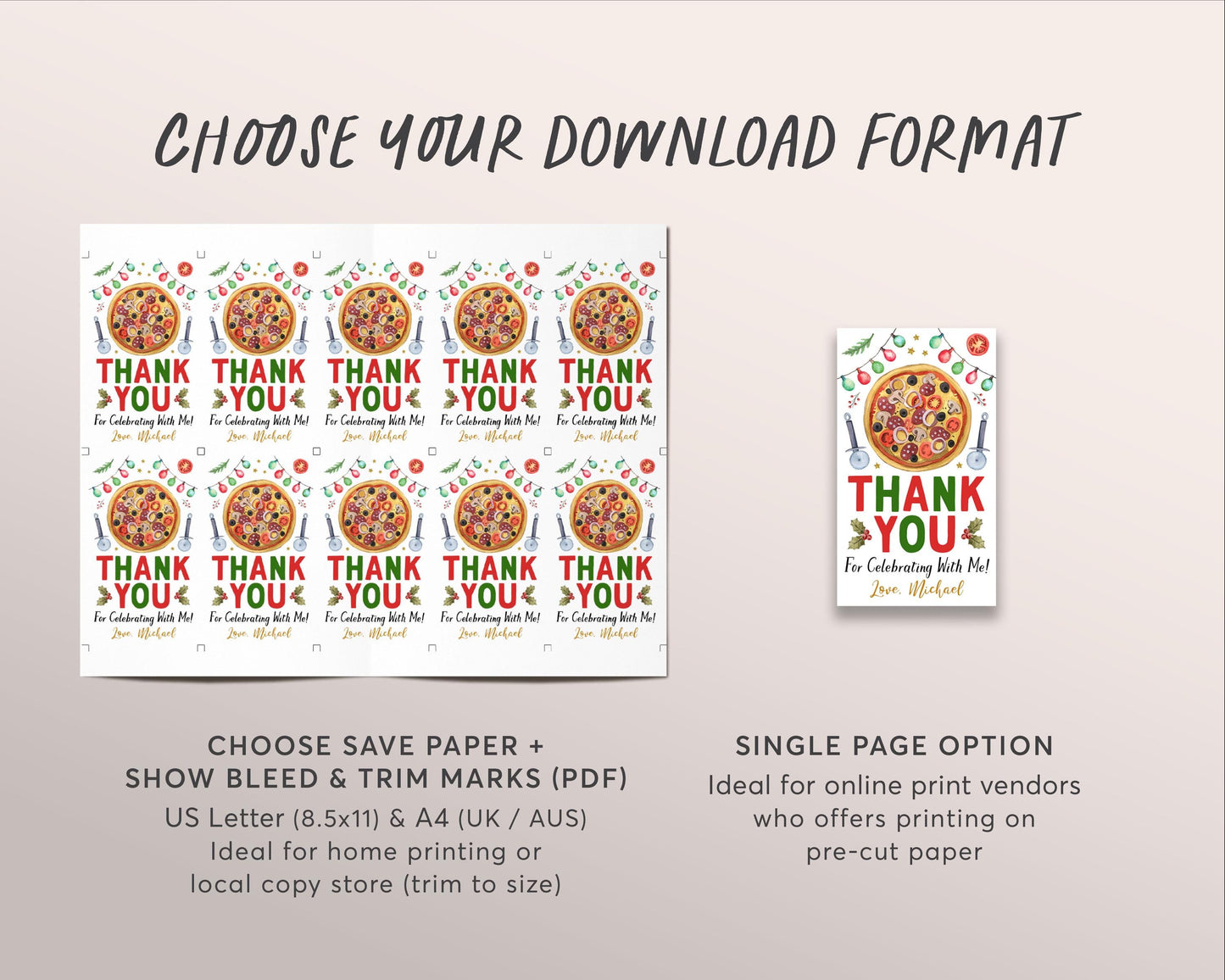 Pizza Birthday Favor Tags Editable Template, Christmas Pizza And Pajama Party Thank You Treat Bag, Holiday Pizza Gift Tags Printable Decor