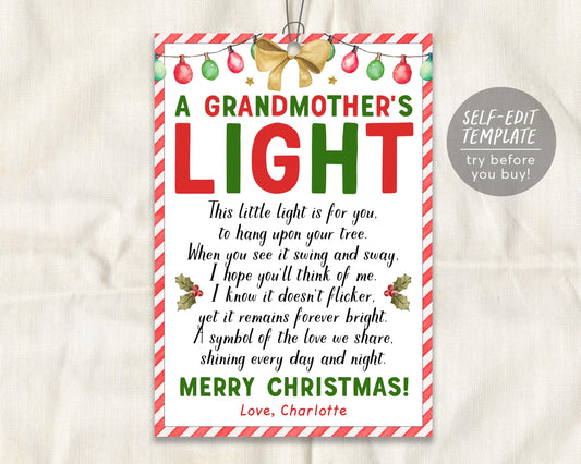 A Grandmother&#39;s Light Card Tag Editable Template