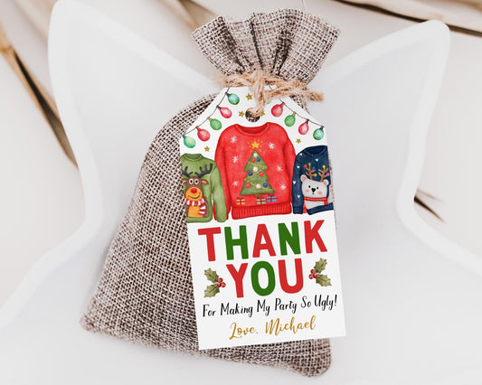 Ugly Sweater Birthday Favor Tags Editable Template