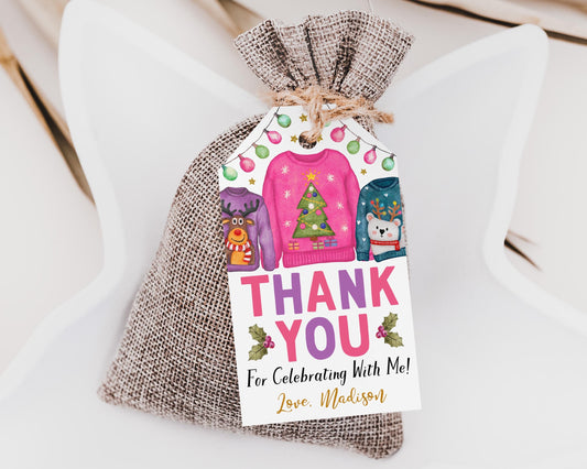 Ugly Sweater Birthday Favor Tags Editable Template