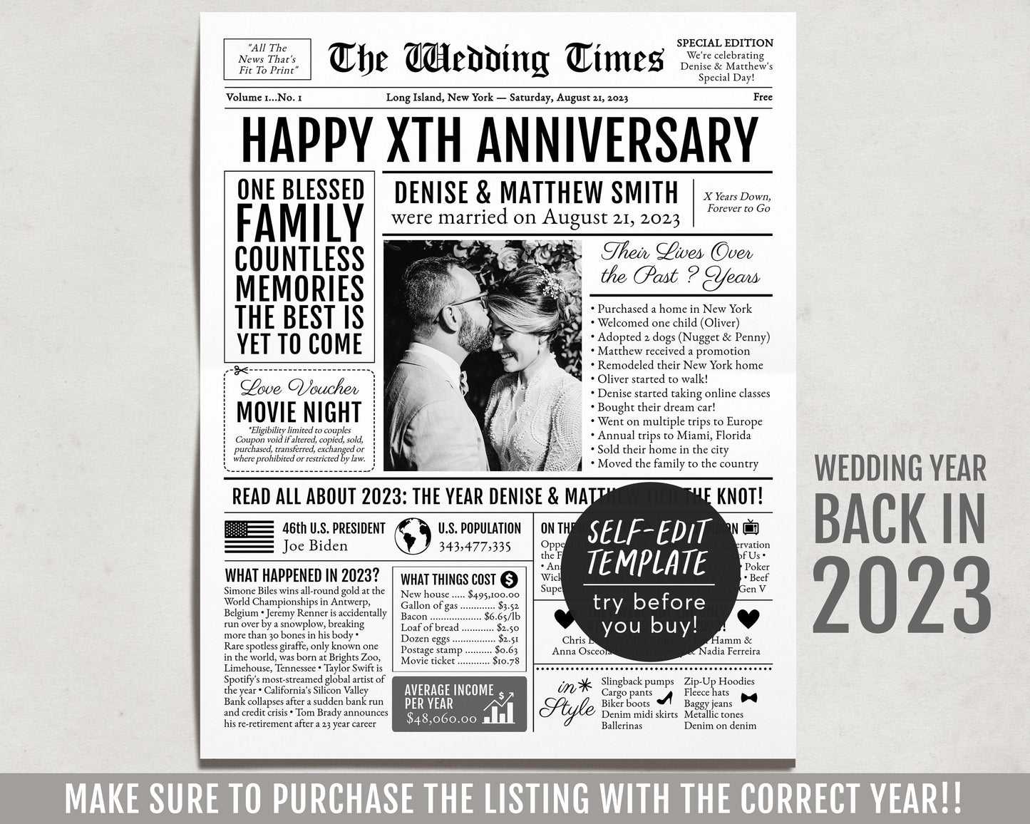 Back in 2023 1st 2nd 3rd 4th Anniversary Gift Newspaper Editable Template