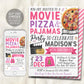 Christmas Movie Pizza Pajamas Birthday Invitation Editable Template