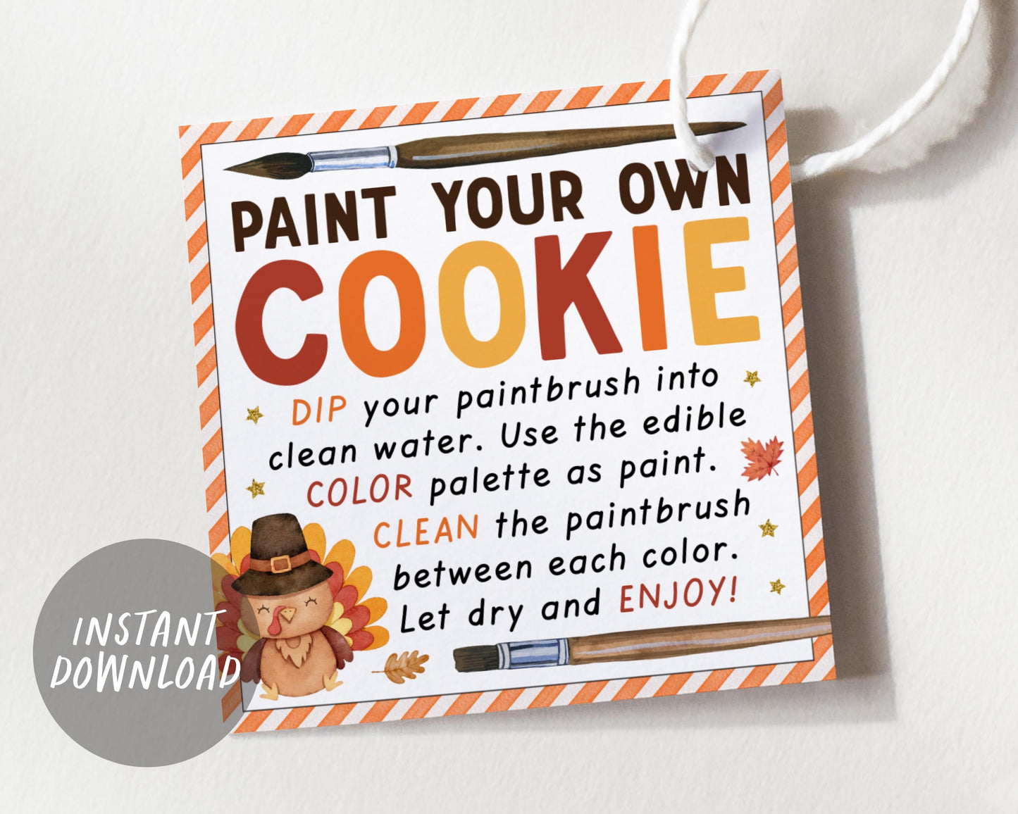 Paint Your Own Cookie Thanksgiving Tags Editable Template