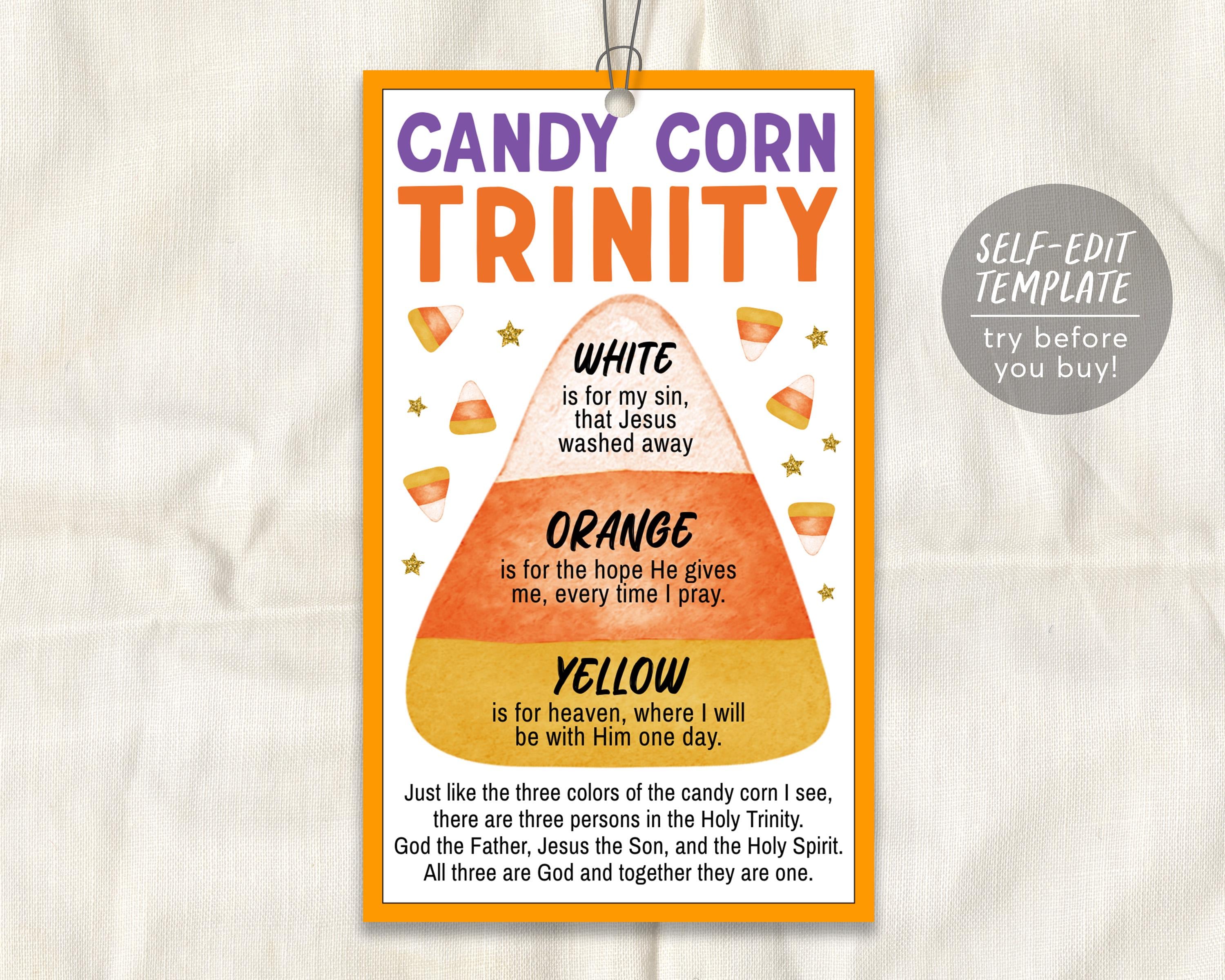 Trinity Candy Candy Corn Trinity Tag, Halloween Christian Treat Topper, Fall Religio ...