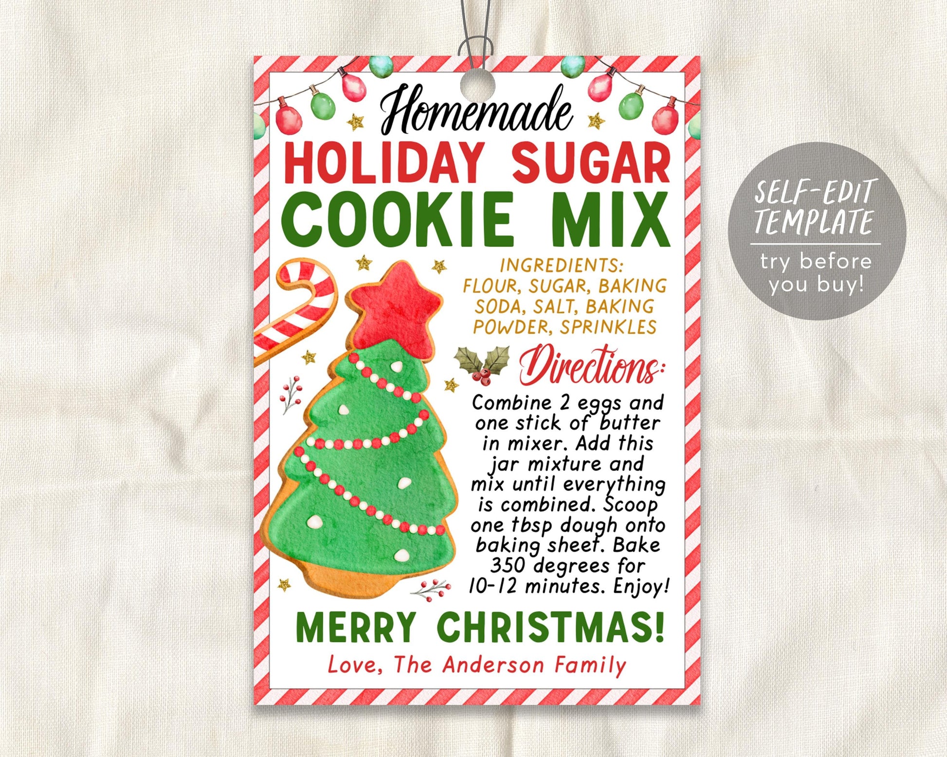 Sugar Cookie Mix in a Jar Gift Tag Editable Template