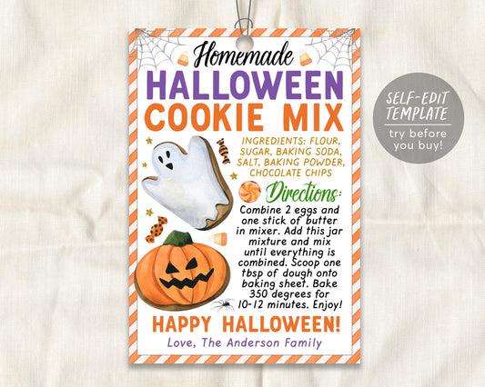 halloween Cookie Mix in a Jar Gift Tag Editable Template