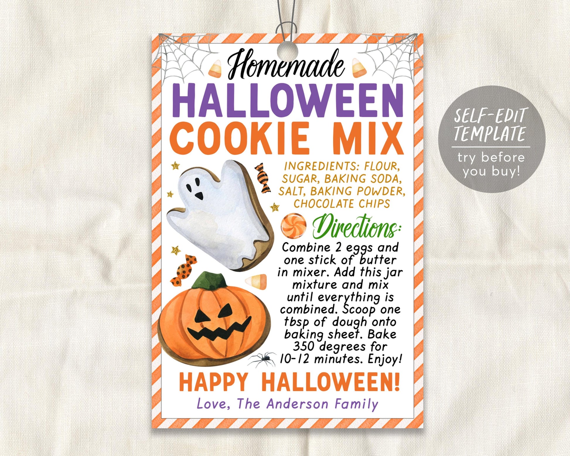 halloween Cookie Mix in a Jar Gift Tag Editable Template