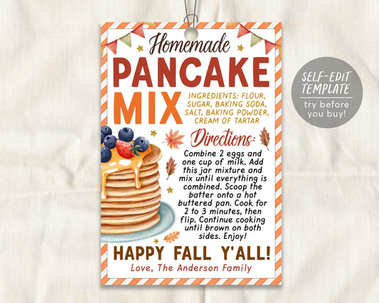 Pancake Mix in a Jar Gift Tag Editable Template