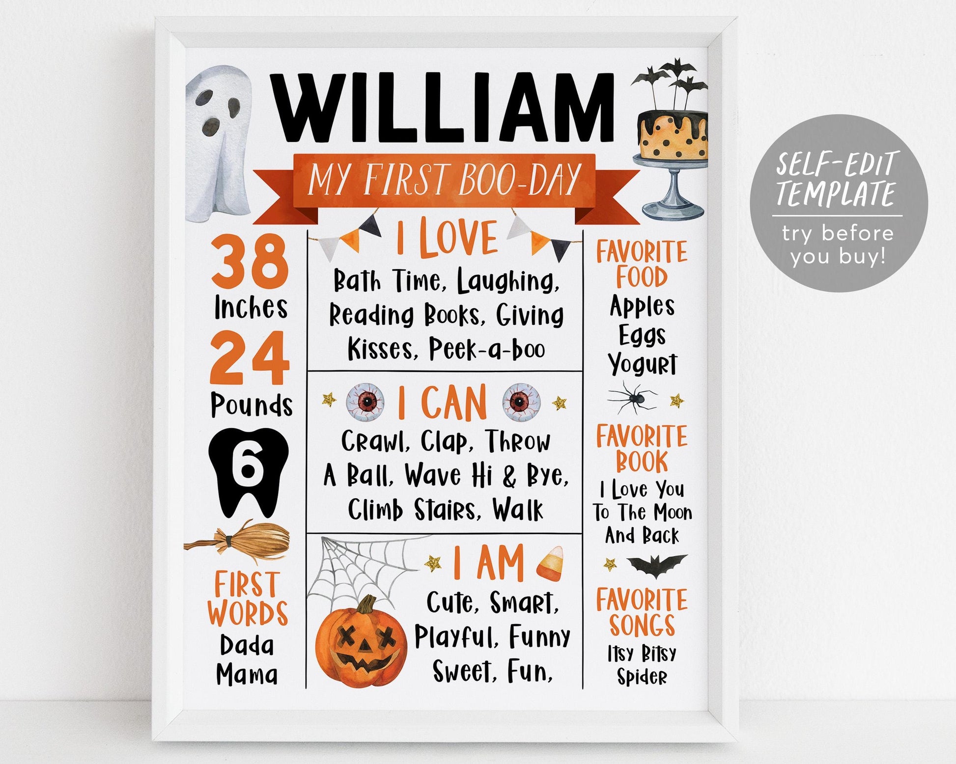 Halloween Birthday Milestone Sign Editable Template