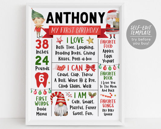 Christmas Birthday Milestone Sign Editable Template