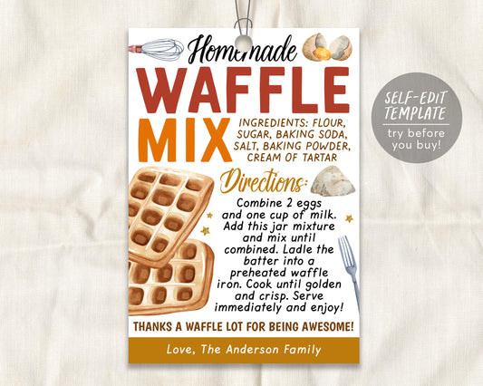 Waffle Mix in a Jar Gift Tag Editable Template