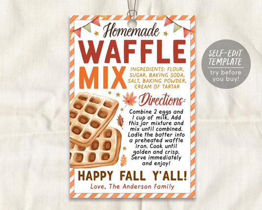 Waffle Mix in a Jar Gift Tag Editable Template