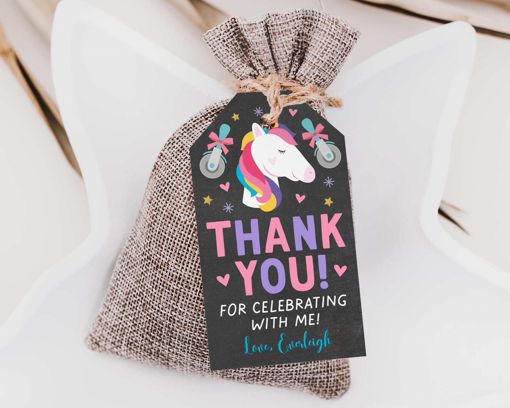 Unicorn Pizza Favor Tags Editable Template